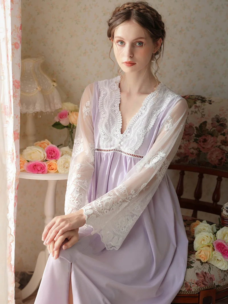 women vintage princess pajamas embroidery cotton